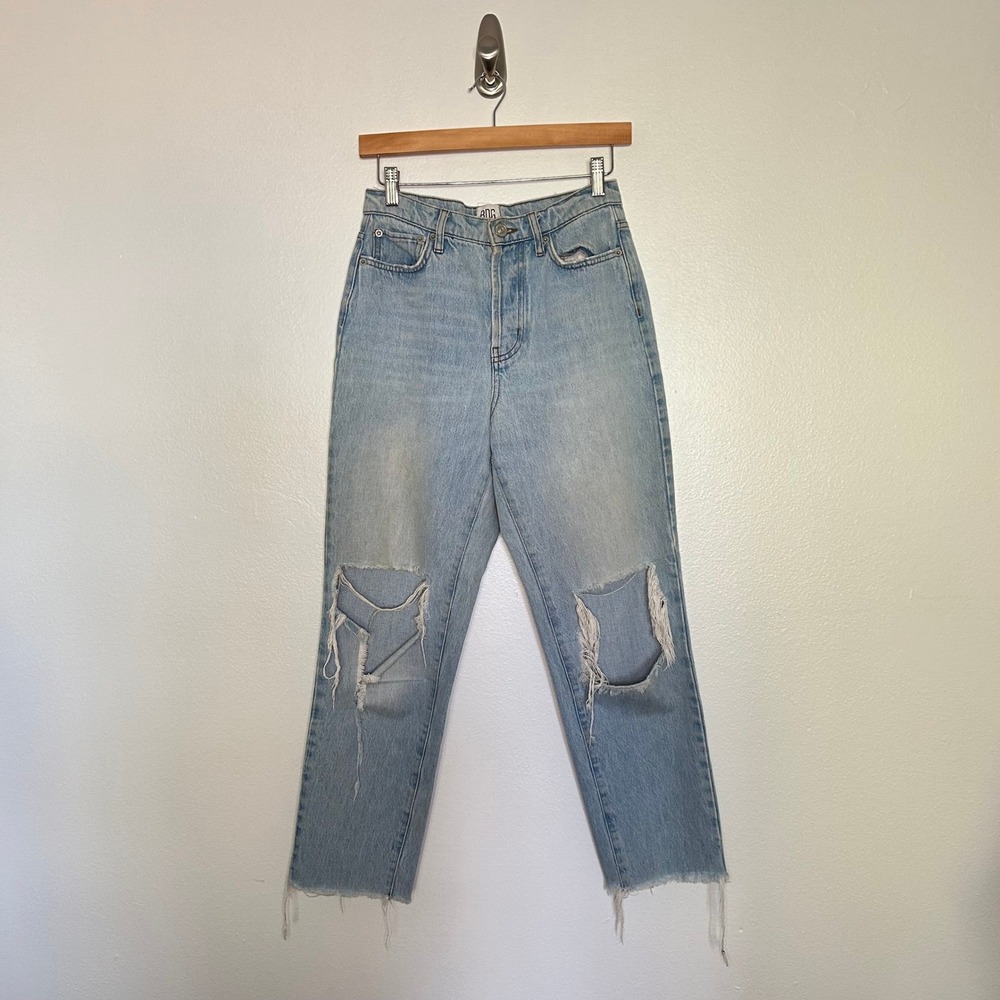 BDG Urban Outfitters Slim Straight High Rise Distressed Light Wash Jeans